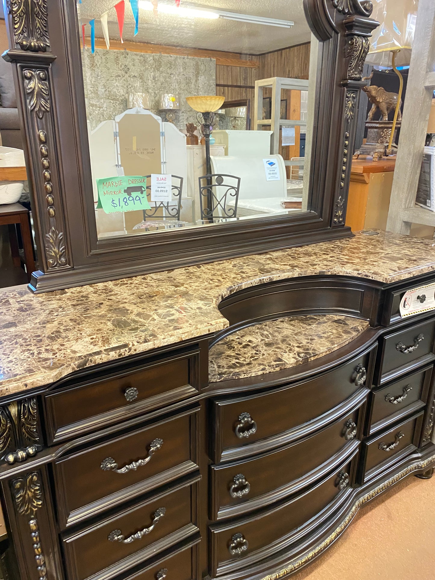 Marble-Top Dresser with Mirror