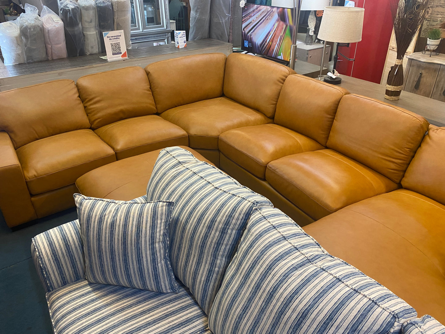 Real-Leather Sectional With Ottoman