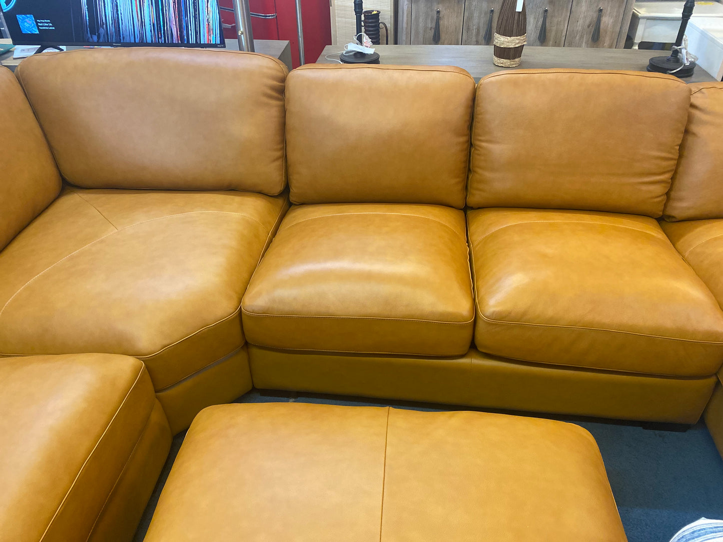 Real-Leather Sectional With Ottoman