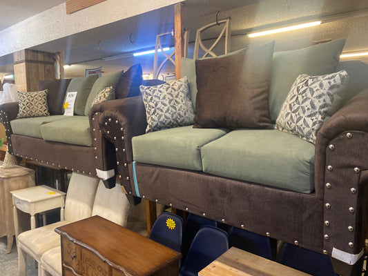 Olive and Brown, Buttoned Living Room Suite (A)