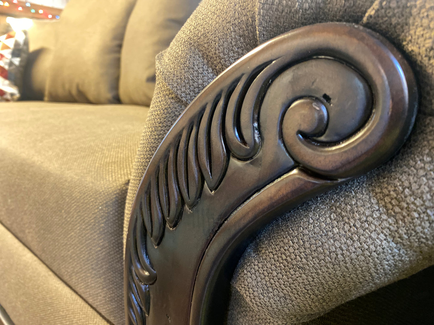 Brown, Wood-Trimmed Living Room Suite