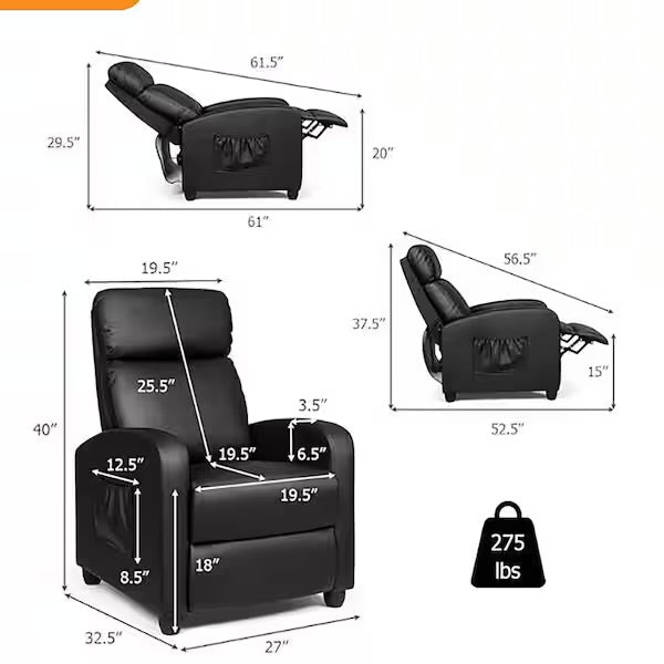27 in. Width Big and Tall Black Leather Power Reclining 3 Position Recliner by Boyel Living (Set of Six)