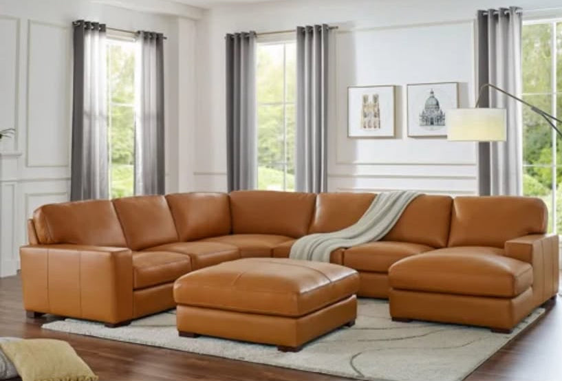 Real-Leather Sectional With Ottoman