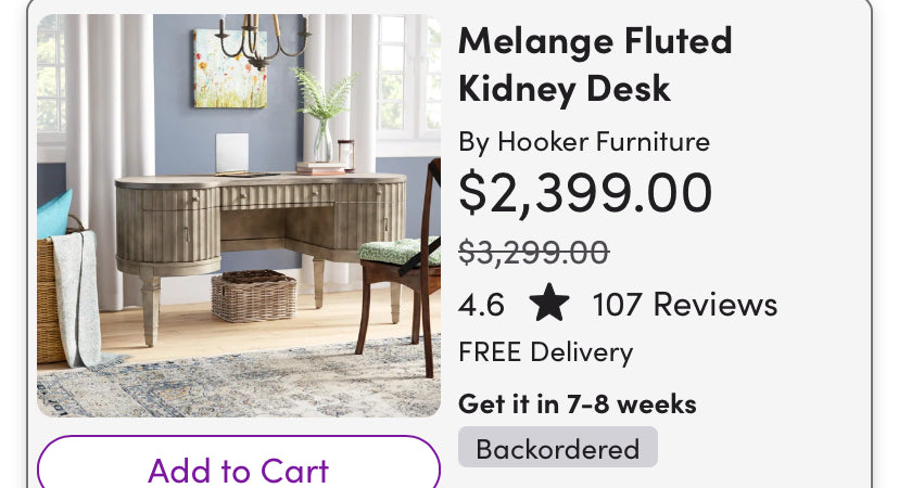 Hooker Furniture Melange Fluted Kidney Desk