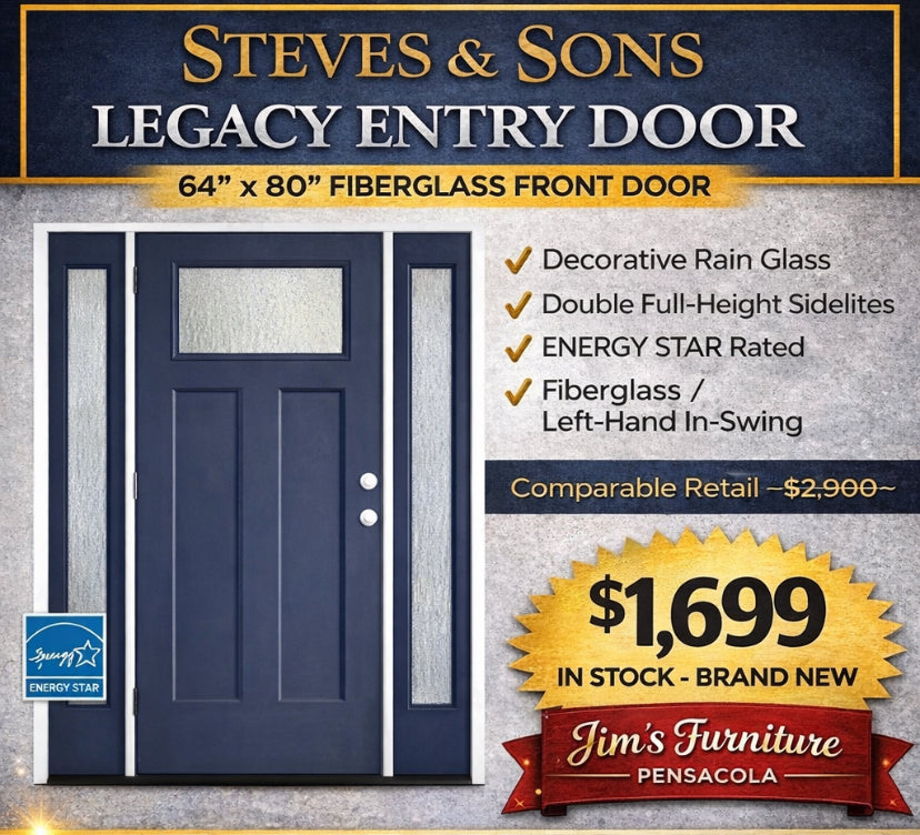 Steves & Sons Legacy Fiberglass Entry Door with Sidelites – 64” x 80”