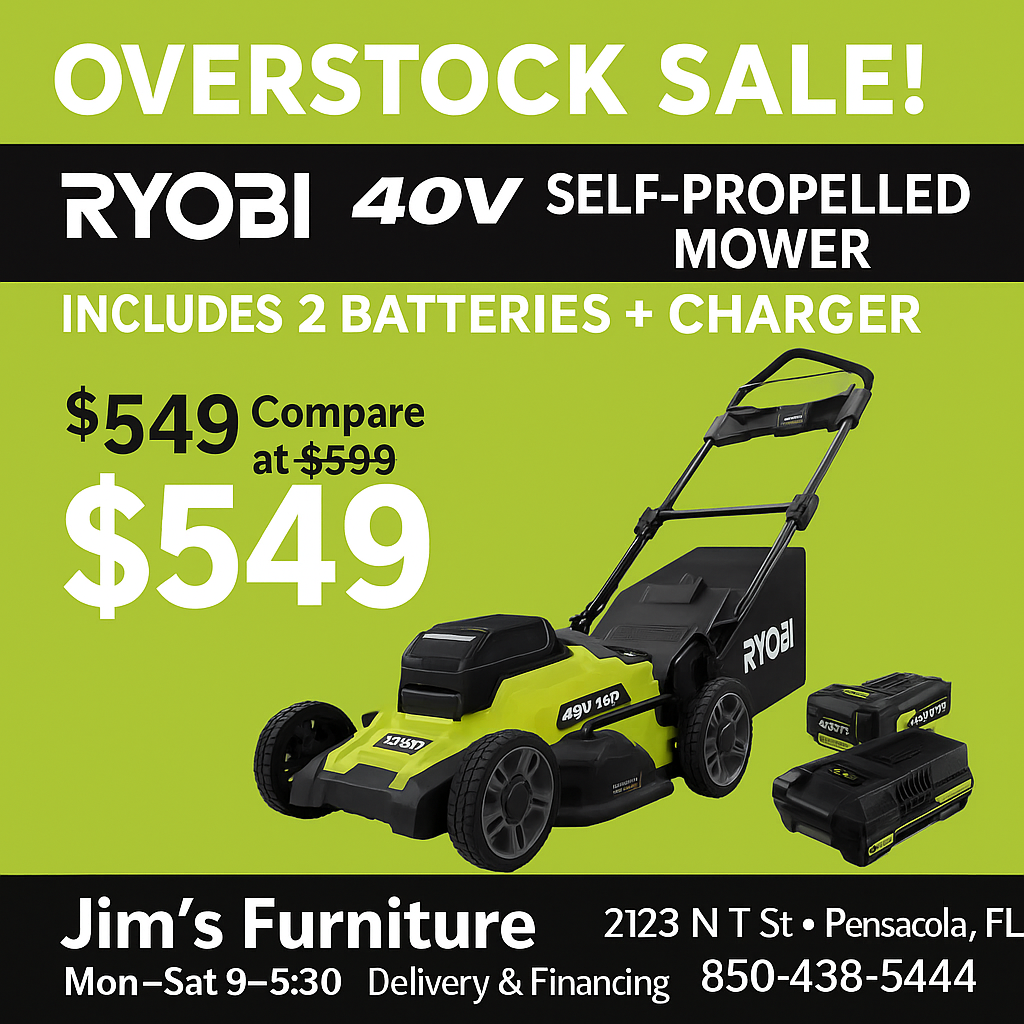 Ryobi 40V HP Brushless 21” Self-Propelled Lawn Mower Kit (RY40HPLM01K2)
Includes (2) 40V 6.0 Ah Batteries + Charger