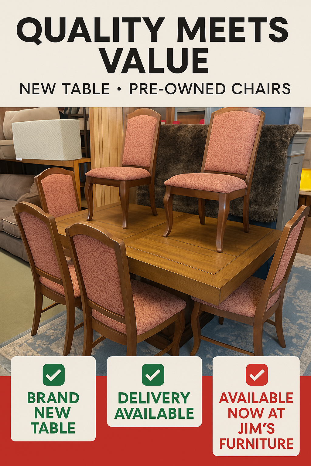 Brand New Dining Table w/ 6 Preowned Chairs