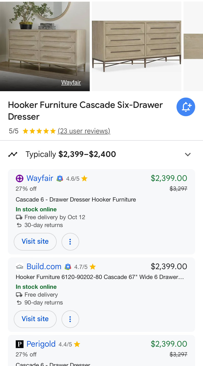 Hooker Furniture Cascade 67" Wide 6 Drawer Dresser