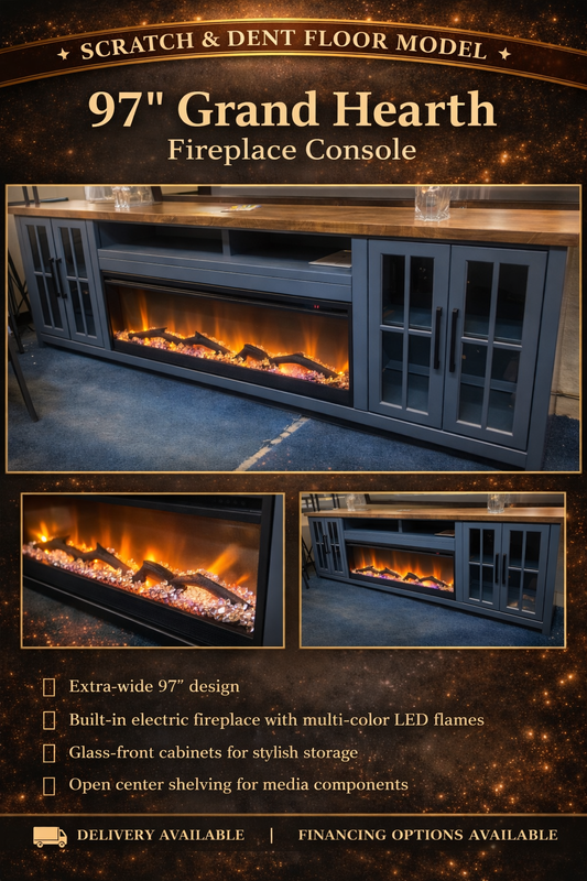 Grand Hearth 97” Fireplace Console – Modern Electric Media Center