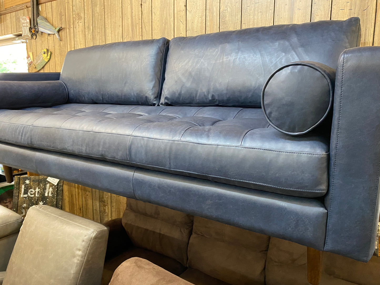 Poly & Bark Napa 72” Midnight Blue Leather Sofa