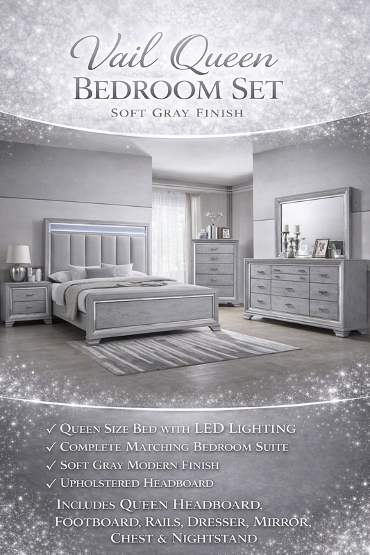 Vail Queen Bedroom Set — Soft Gray Finish