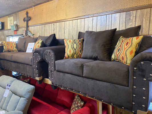 Brown, Buttoned Living Room Suite