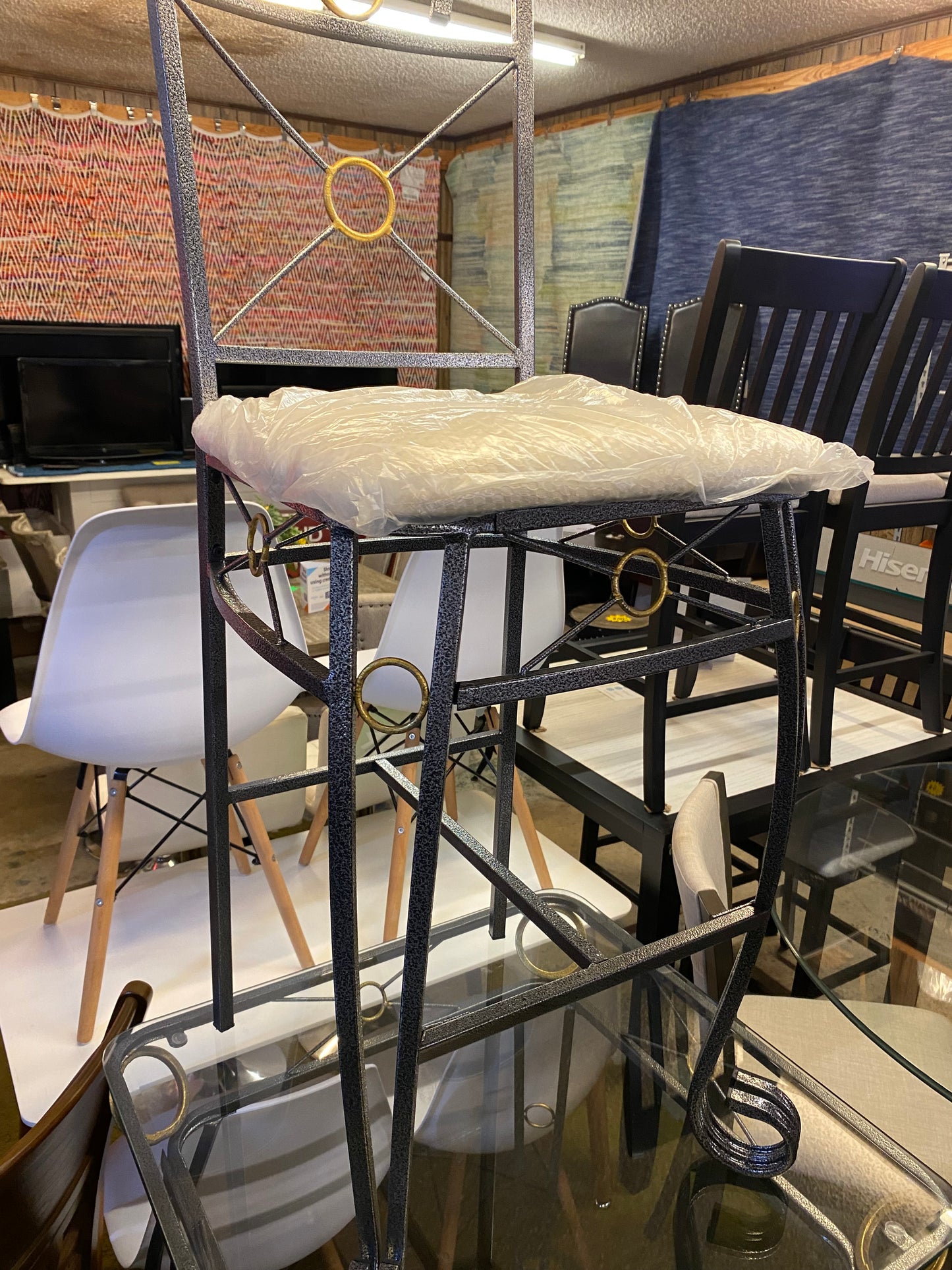 Iron and Glass Counter-Height Dining Table with Two Chairs
