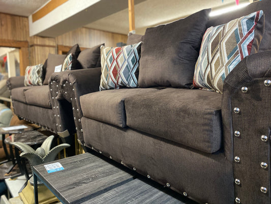 Brown Buttoned Living Room Suite