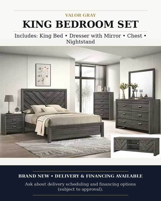 VALOR GRAY KING BEDROOM SET – BRAND NEW