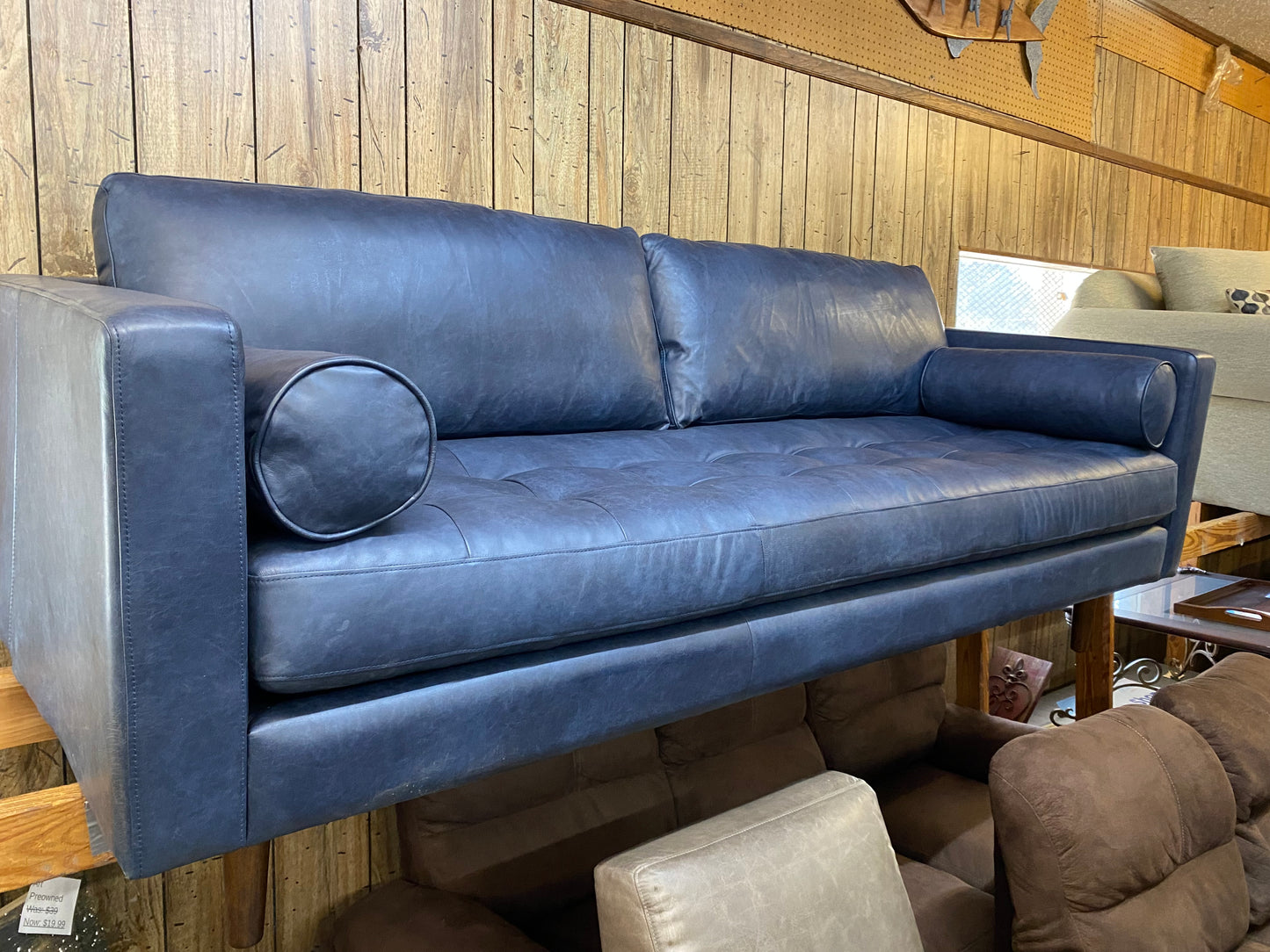 Poly & Bark Napa 72” Midnight Blue Leather Sofa