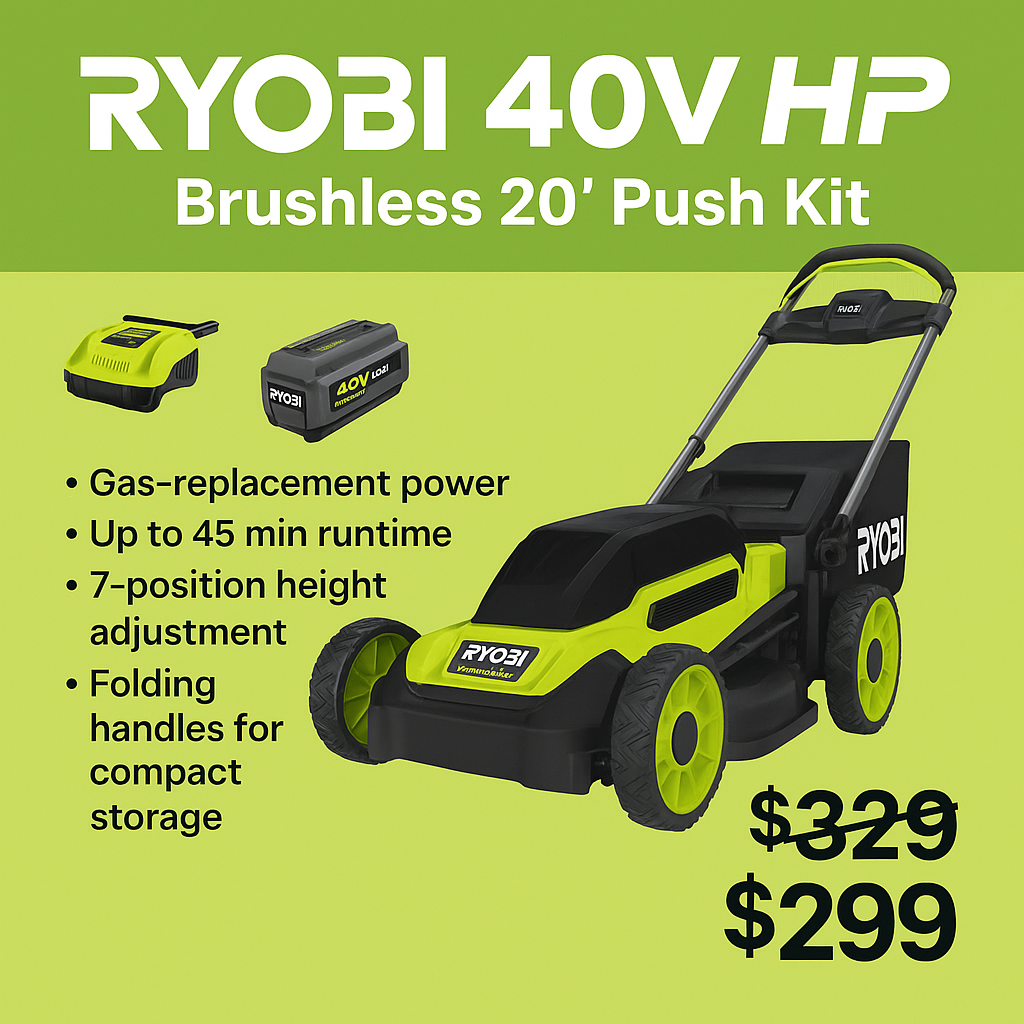 RYOBI 40V HP Brushless 20” Push Mower Kit (RY401017) – Brand New