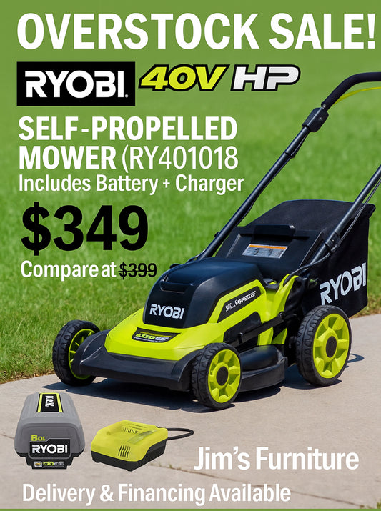 RYOBI 40V HP Brushless 20″ Self-Propelled Mower Kit – $350 (Battery & Charger Included)