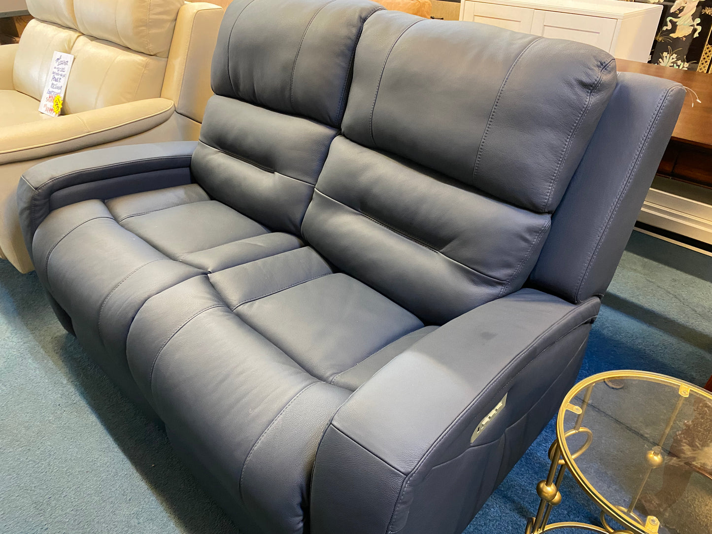 True-Leather Power-Reclining Loveseat