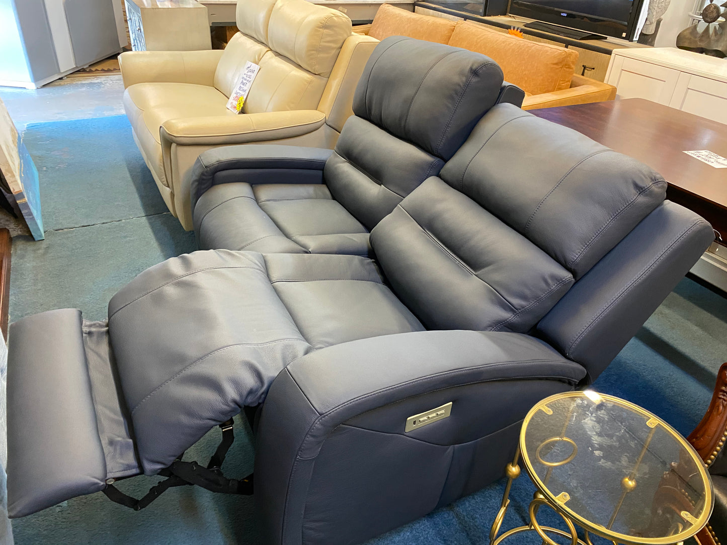 True-Leather Power-Reclining Loveseat