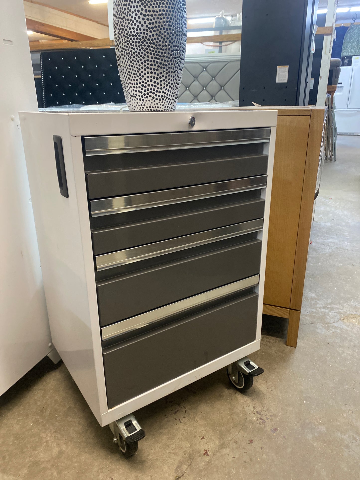 Premium Garage Storage Cabinet System — White with Bamboo Worktop