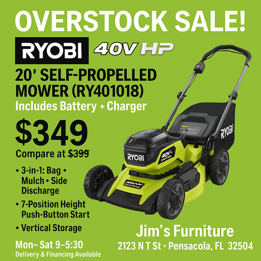 Ryobi 40V HP Brushless 20” Self-Propelled Lawn Mower (RY401018) – Battery & Charger Included