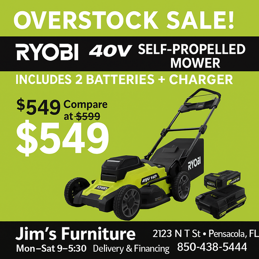 Ryobi 40V HP Brushless 21” Self-Propelled Lawn Mower Kit (RY40HPLM01K2)
Includes (2) 40V 6.0 Ah Batteries + Charger