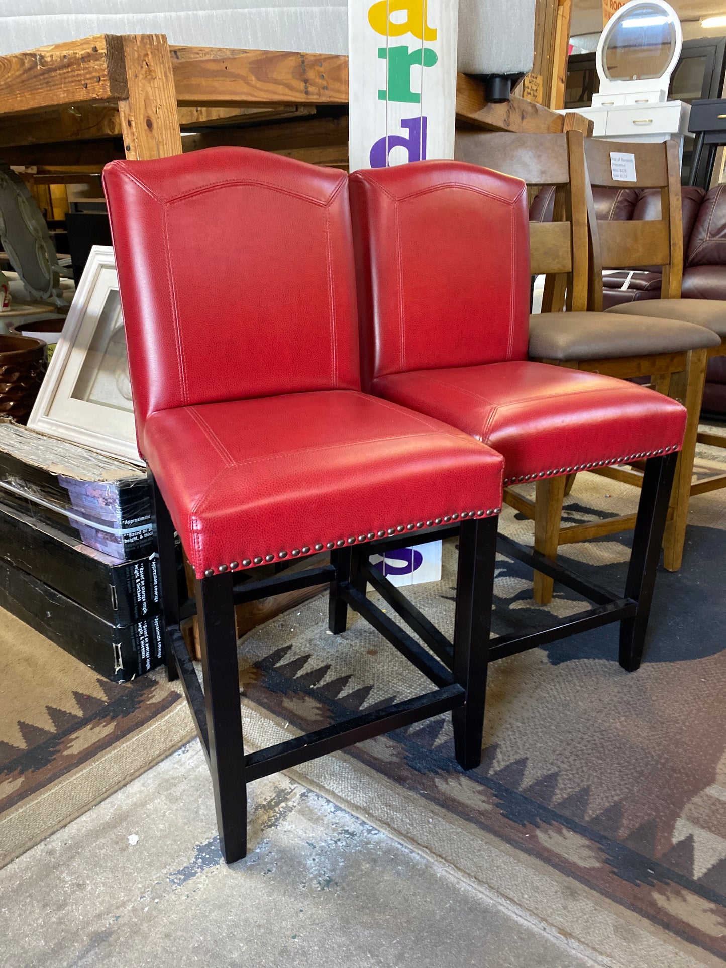 Red Counter-Height Barstools — Set of 2