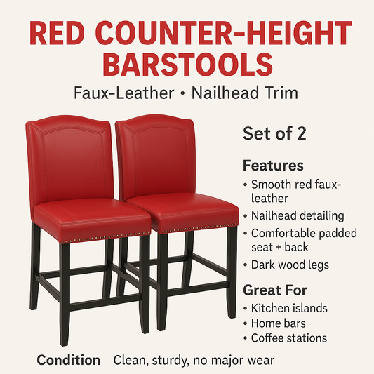 Red Counter-Height Barstools — Set of 2