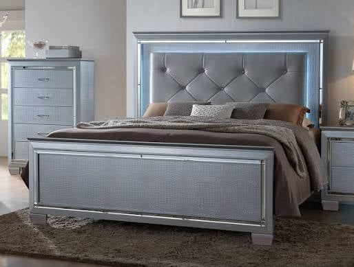 Lillian Queen Bedroom Set — Silver Finish
