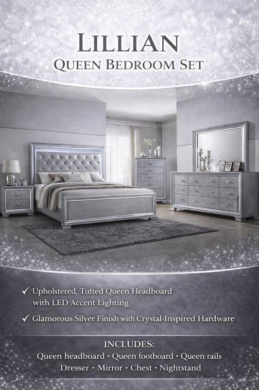Lillian Queen Bedroom Set — Silver Finish